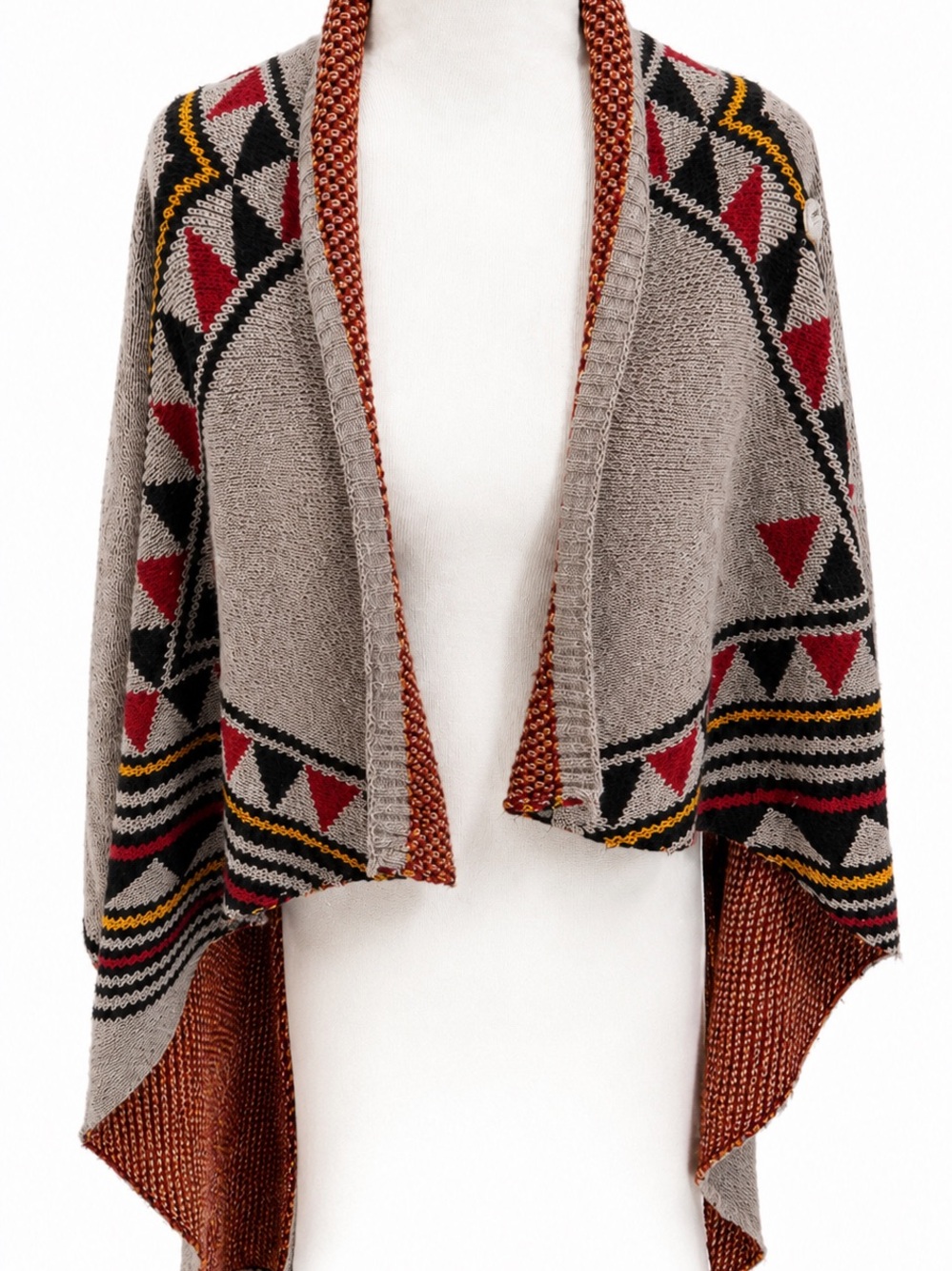 Draped Open-Front Sweater Aztec Inspired Sweater- Size Small/Medium